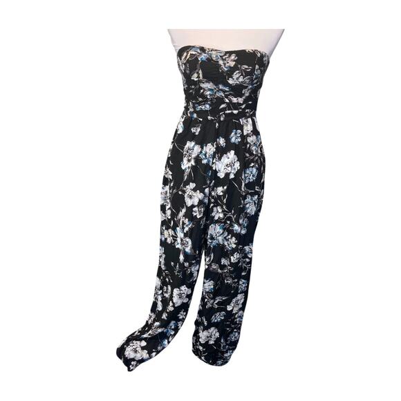 Anthropologie Band of Gypsies Medium whimsygoth black floral strapless jumpsuit - Picture 2 of 10